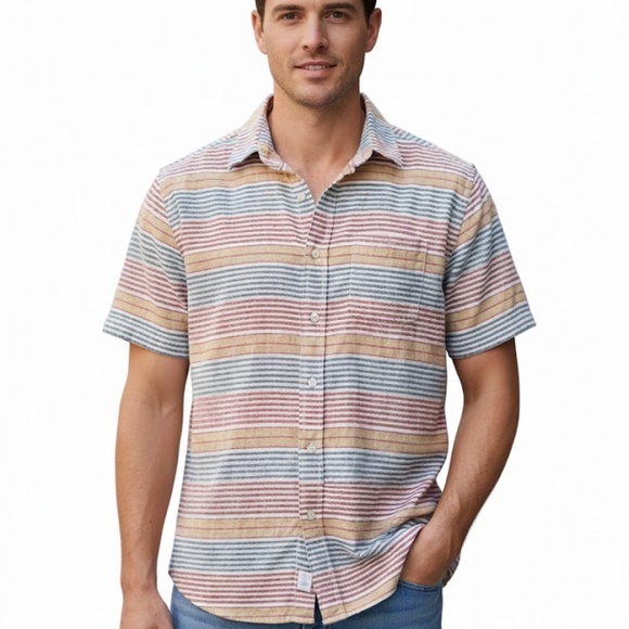 L.L.Bean Men's Striped Linen Short-Sleeve Button-down Shirt - Picture 2 of 6